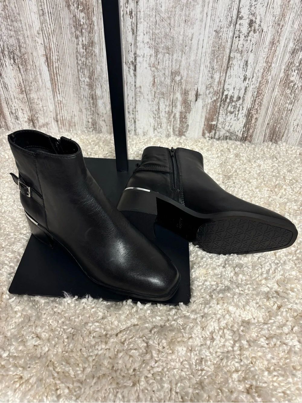 Aldo Black Ankle Booties with Silver Buckle Accent